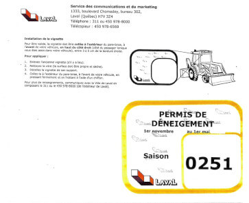 Permis municipal de déneigement de la ville de Laval